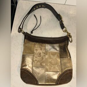 Vintage Coach Patchwork Hobo Shoulder Bag Brown